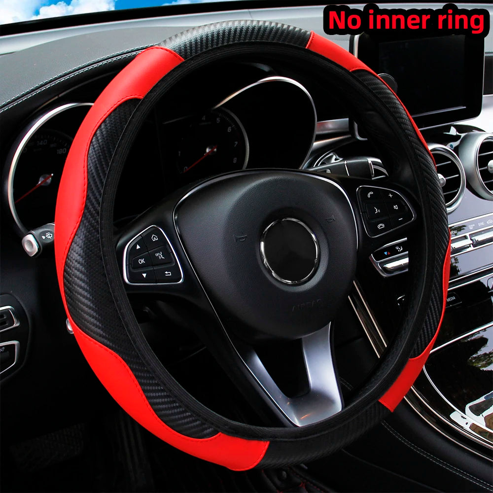 Red and black steering wheel cover with no inner ring