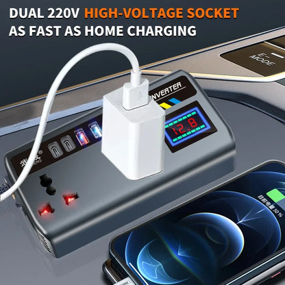 200W Car Power Inverter, 12V to 110V AC Outlets with USB-C PD and QC3.0 USB Ports, Optional Digital Display, for Cars, Trucks, SUVs and RVs