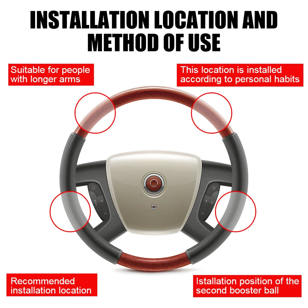 Steering Wheel Spinner Knob for Cars, Trucks, Tractors and Forklifts, 360 Degree Metal Bearing Grip Ball with Screws and Wrench