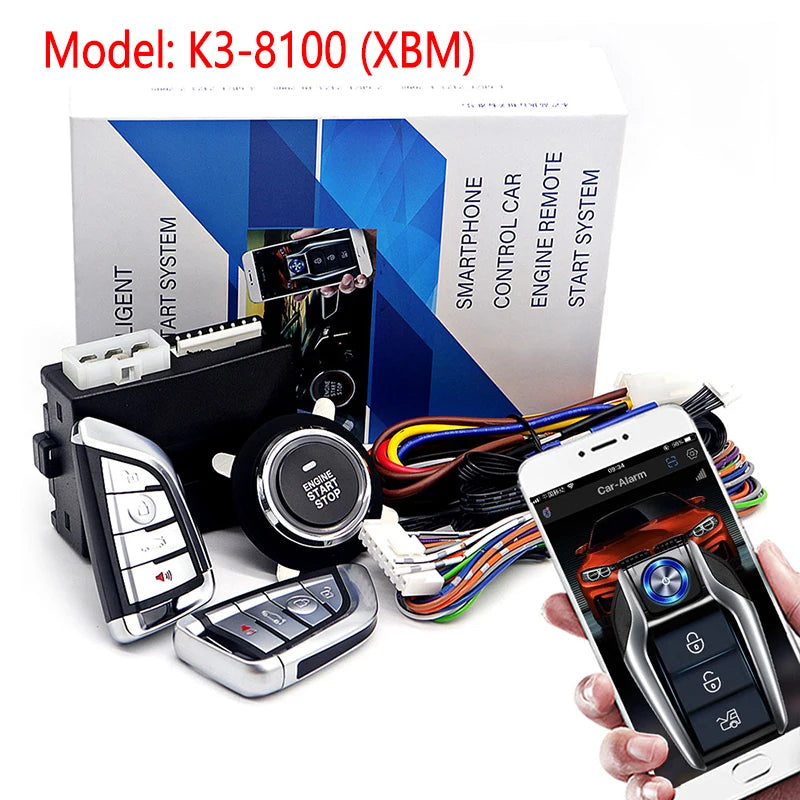 Keyless Entry and Push Button Start Kit with Remote Start and App Control, Aftermarket Car Alarm, Professional Installation Required