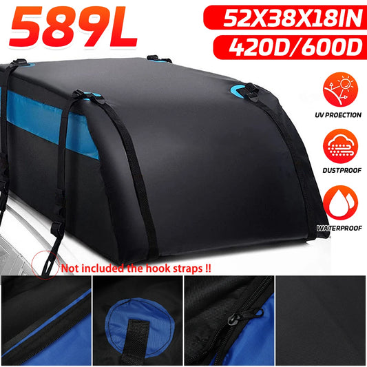 Rooftop Cargo Carrier Bag, 52 x 38 x 18 in Waterproof PVC Coated 420D or 600D Roof Bag for SUVs, Straps Not Included
