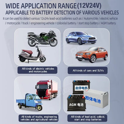 12V and 24V Car Battery Tester with LCD Display, Digital Battery Analyzer with Cranking and Charging Test, 3 to 200Ah