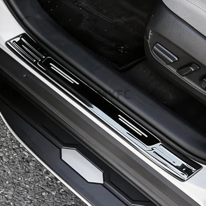 Door Sill Scuff Plates with Logo for Toyota RAV4 2019-2025, Self-Adhesive Stainless Steel Entry Guards, Designs A and B