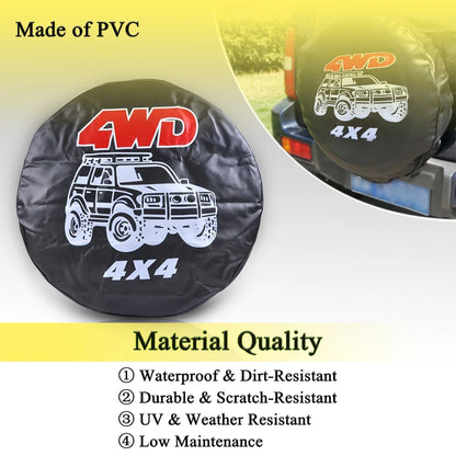 Spare Tire Cover for Jeep Wrangler (JL, JK), 15 in Black PVC Leather for 27.6-29.5 in (70-75 cm) Tires on 15 in Wheels