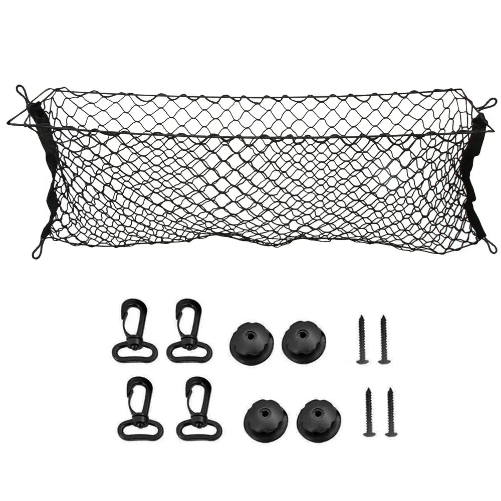 Elastic Nylon Mesh Trunk Cargo Net with 4 Plastic Hooks, Car Trunk Organizer for Loose Items, 3 Sizes from 35 x 12 to 43 x 16 Inch