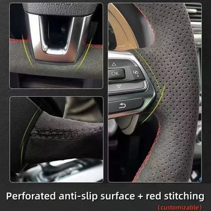 Steering Wheel Cover for Honda CR-V 2023-2024 and Civic (11th Gen), Hand-Stitched Perforated Suede and Microfiber Leather, 11 Colors