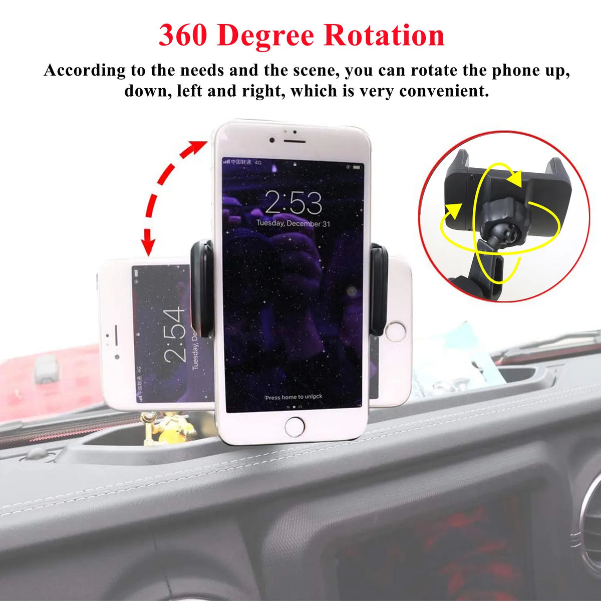 Dashboard Phone Holder for Jeep Wrangler 2018-2024 (JL), ABS Dash Mount with Storage Organizer Box, No Drilling
