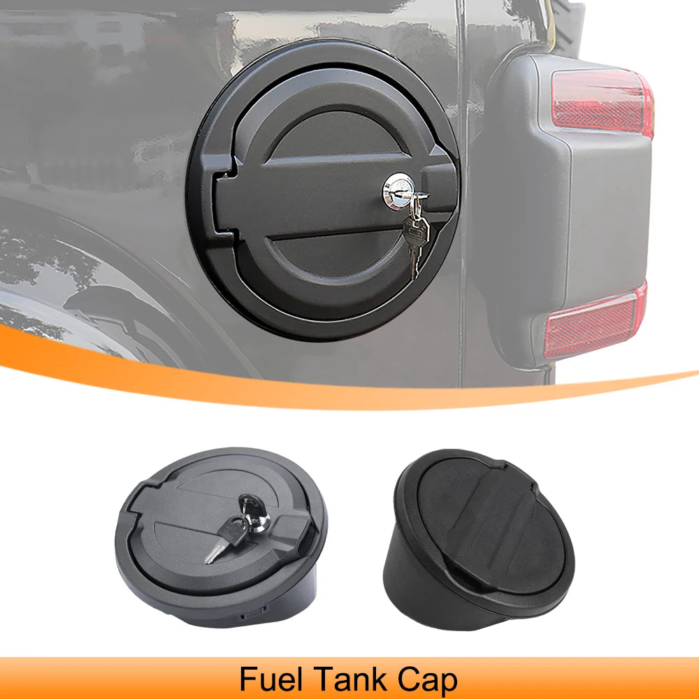 Locking Fuel Door with Key for Jeep Wrangler 2018-2023 (JL), Black Aluminum Alloy and ABS Gas Tank Cover