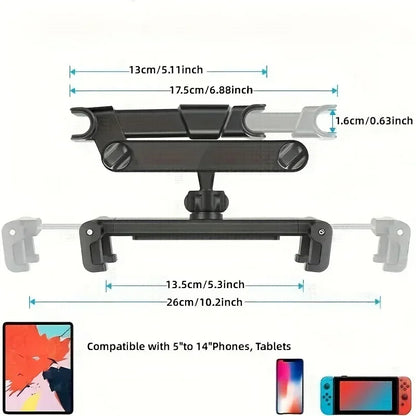 Telescopic Headrest Tablet and Phone Holder for Car Back Seat, Fits 5 to 13 Inch Devices, Rotates and Tilts, Black or Red