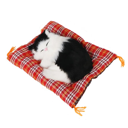 Plush Sleeping Kitten Dashboard Ornament, Lifelike Cat Doll for the Car, Desk or Shelf, 4 Colors