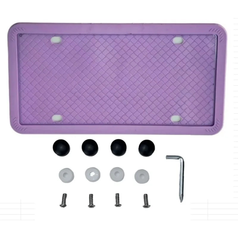 Purple silicone license plate frame with screws