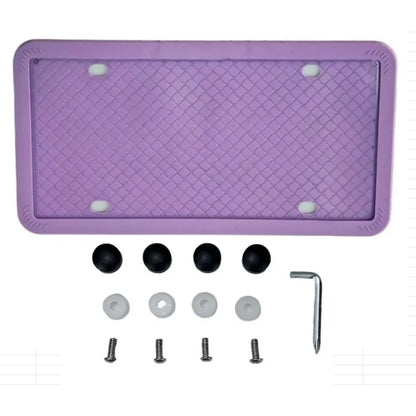 Purple silicone license plate frame with screws