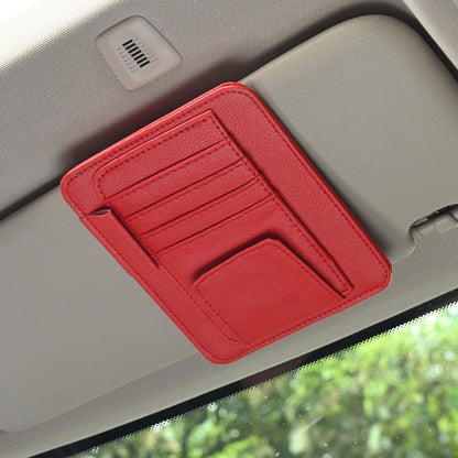 Multi-Pocket Car Visor Organizer — PU Leather Storage for Cards, Glasses & Sunshade