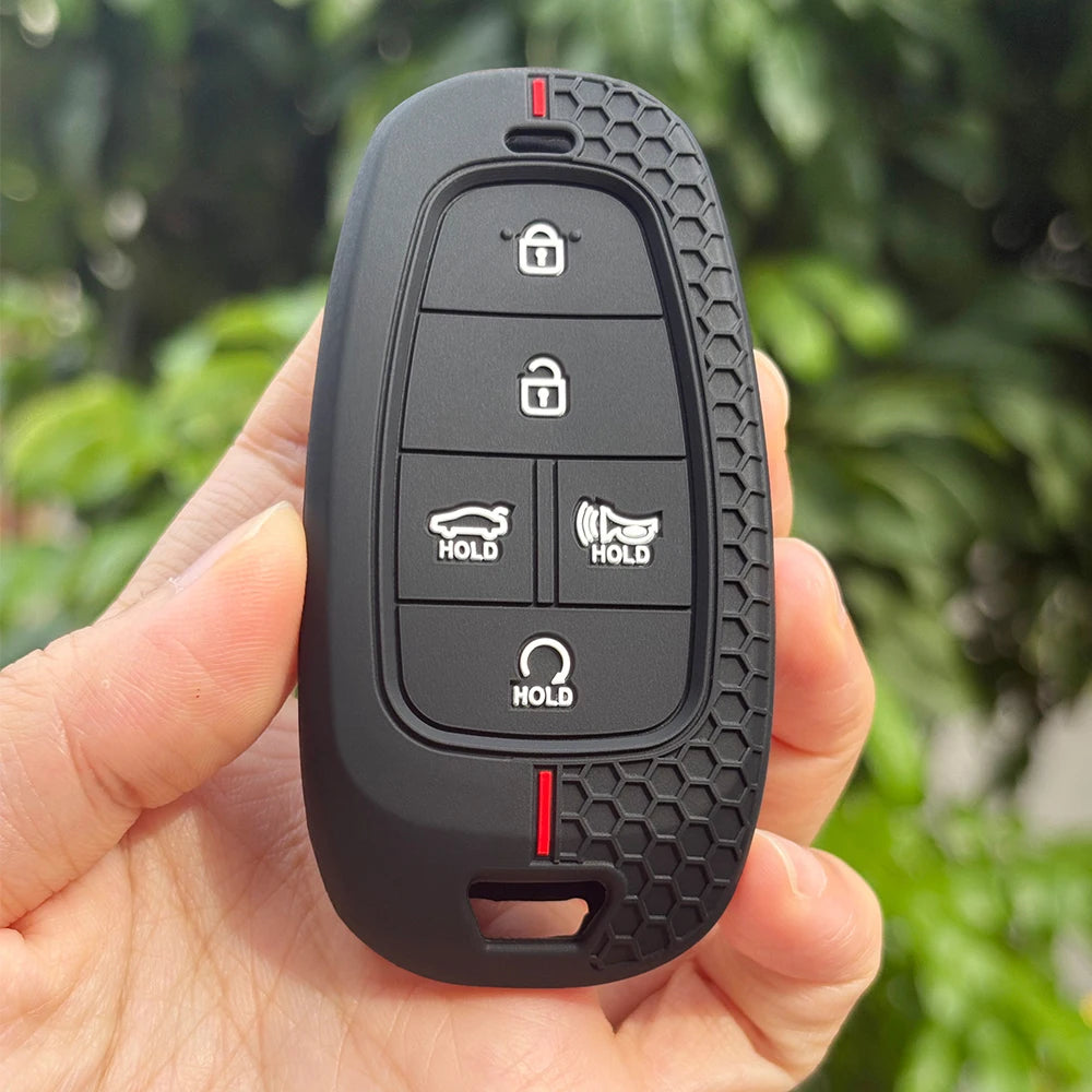 Key Fob Cover for Hyundai 2, 3, 4 and 5-Button Keys, Silicone Case with Red Line Design for Tucson (NX4), Sonata, Nexo and Azera