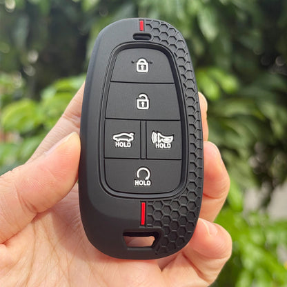 Key Fob Cover for Hyundai 2, 3, 4 and 5-Button Keys, Silicone Case with Red Line Design for Tucson (NX4), Sonata, Nexo and Azera