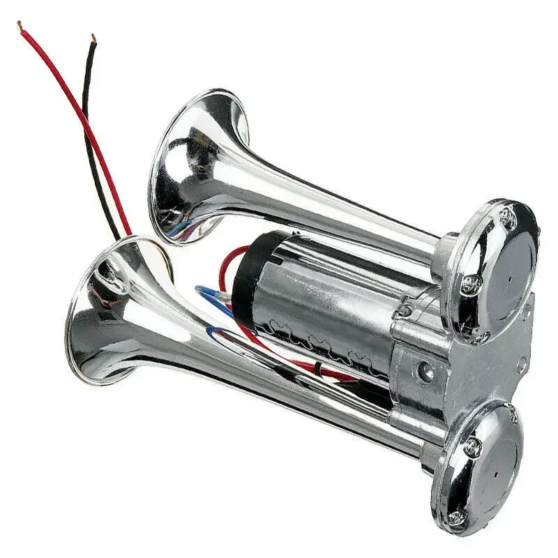 Dual trumpet air horn with wires