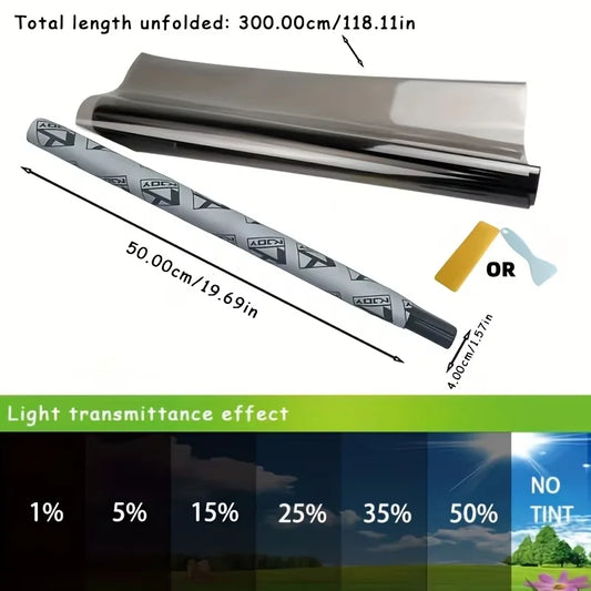 Black Window Tint Film Roll, 19.7 in x 9.8 ft (50 x 300 cm) Self-Adhesive UV Blocking Film for Car and Home Glass, 1% to 50% VLT