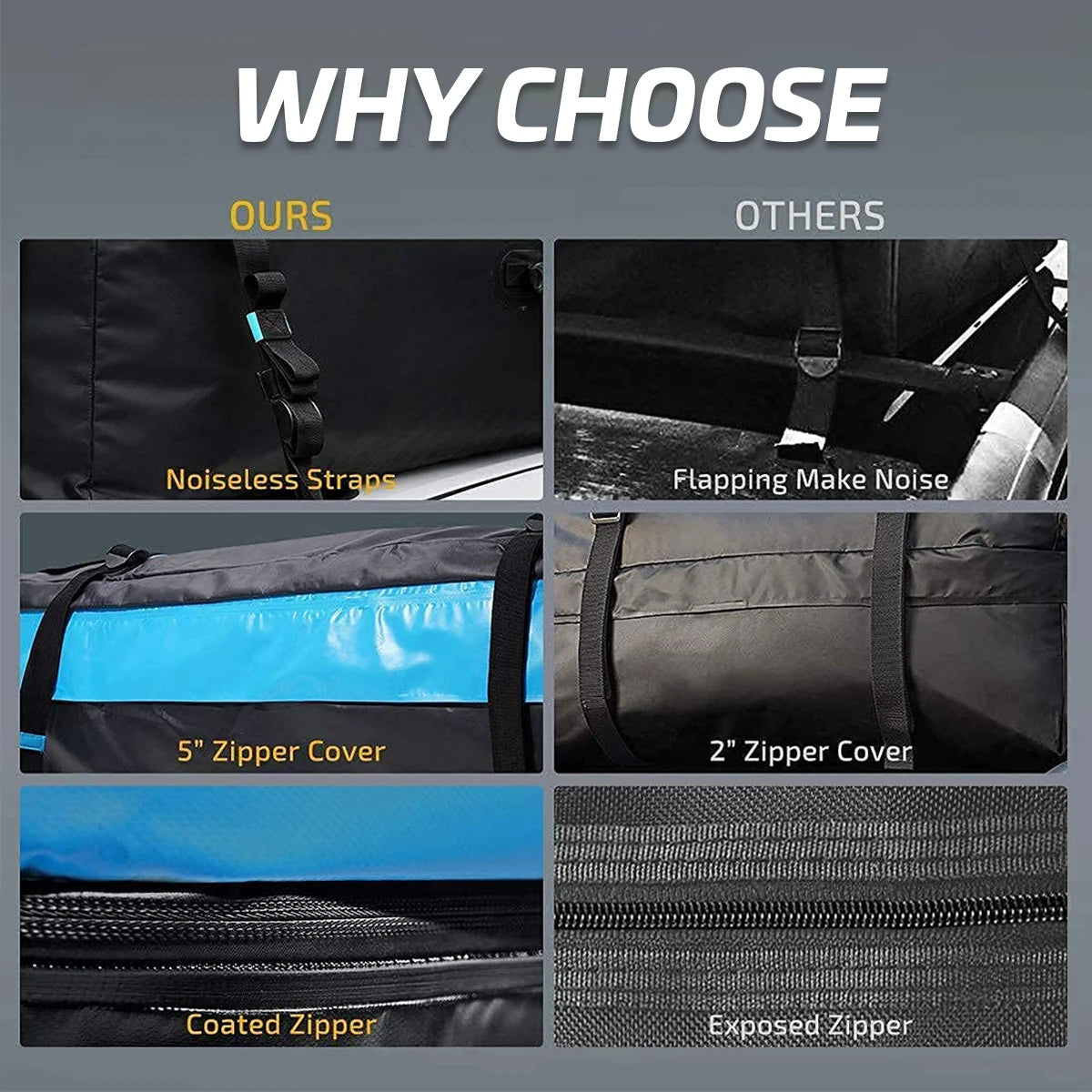 Rooftop Cargo Carrier Bag, 52 x 38 x 18 in Waterproof PVC Coated 420D or 600D Roof Bag for SUVs, Straps Not Included